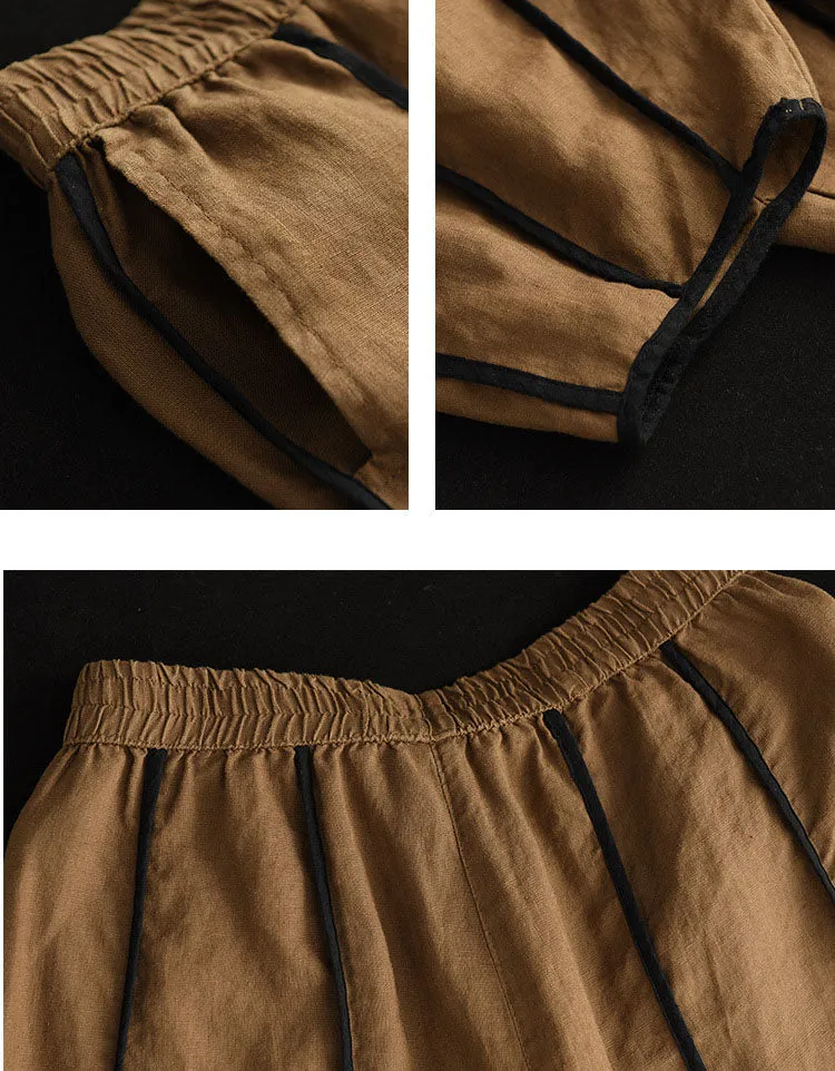 Vintage Hemmed Striped Linen Bloomers Pants