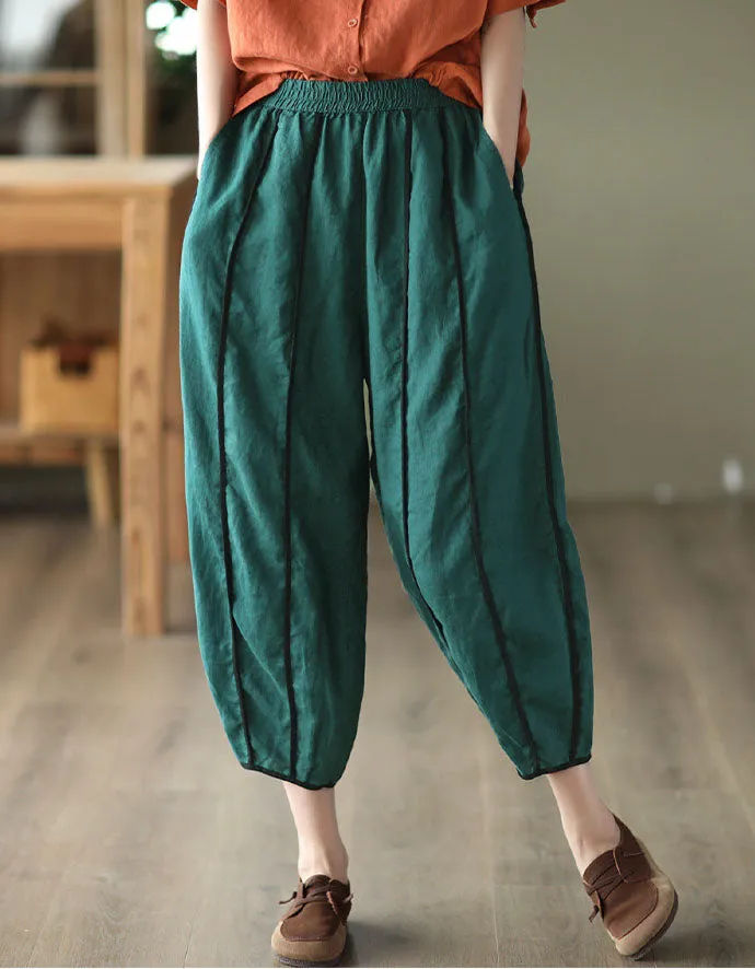 Vintage Hemmed Striped Linen Bloomers Pants