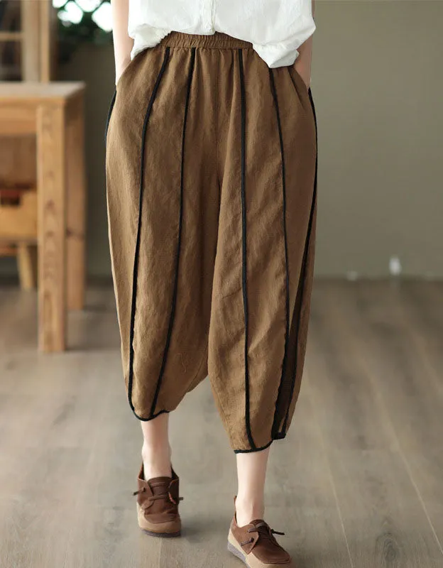 Vintage Hemmed Striped Linen Bloomers Pants