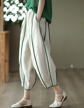 Vintage Hemmed Striped Linen Bloomers Pants