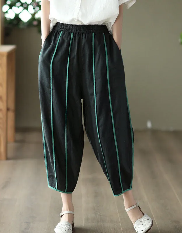 Vintage Hemmed Striped Linen Bloomers Pants