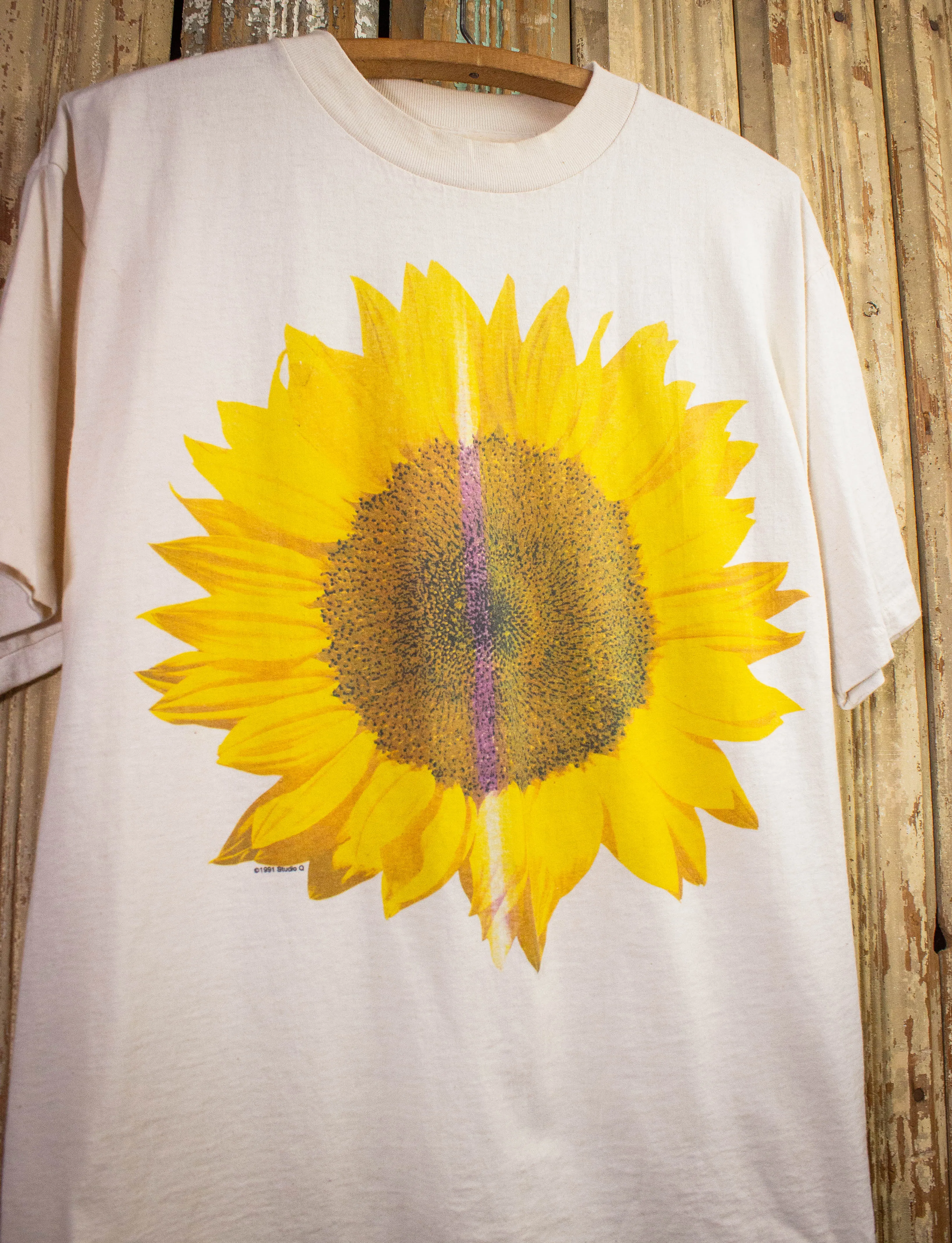 Vintage Sunflower Graphic T Shirt 1991 Tan Large