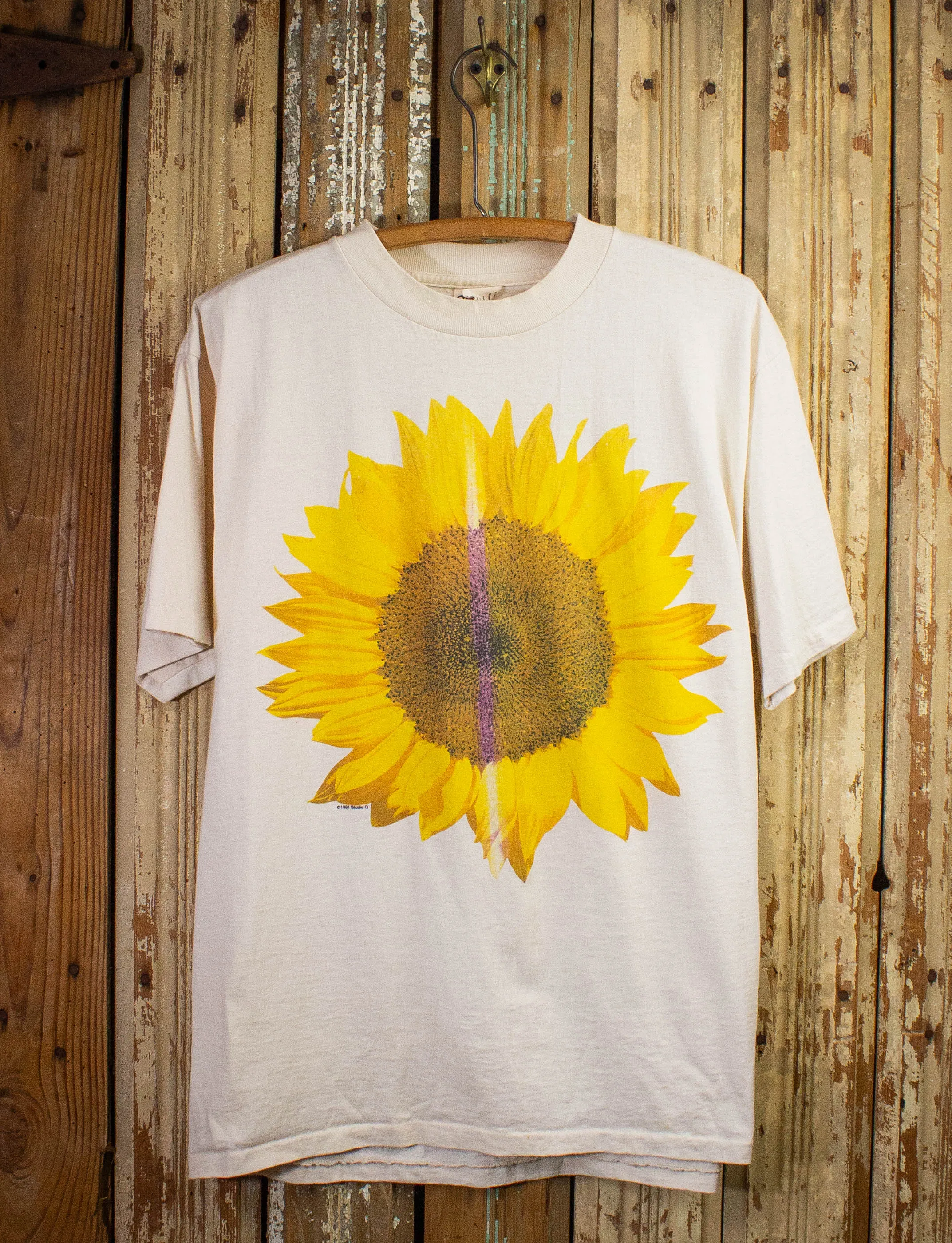 Vintage Sunflower Graphic T Shirt 1991 Tan Large