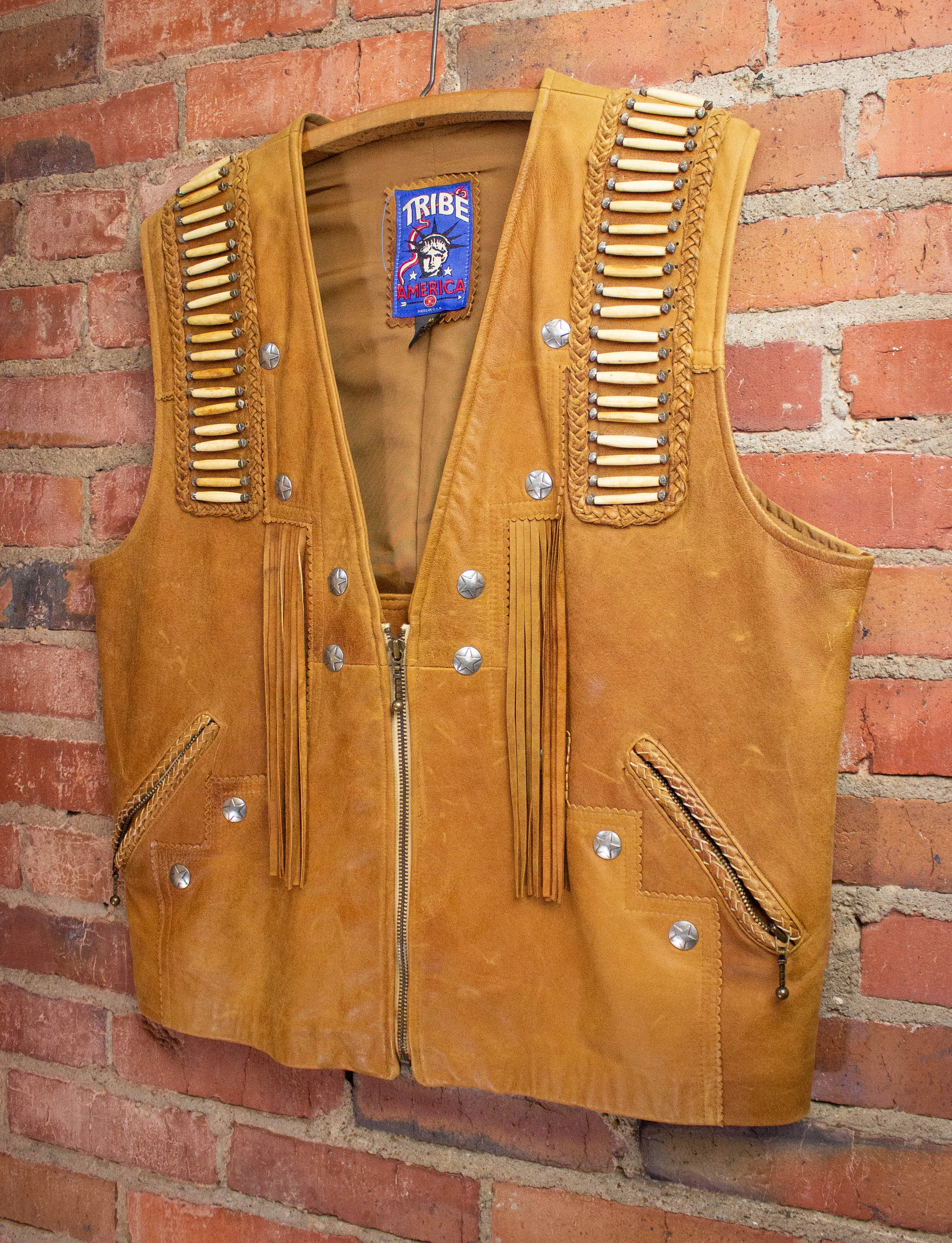 Vintage Tribe Bone Tan Leather Vest XL