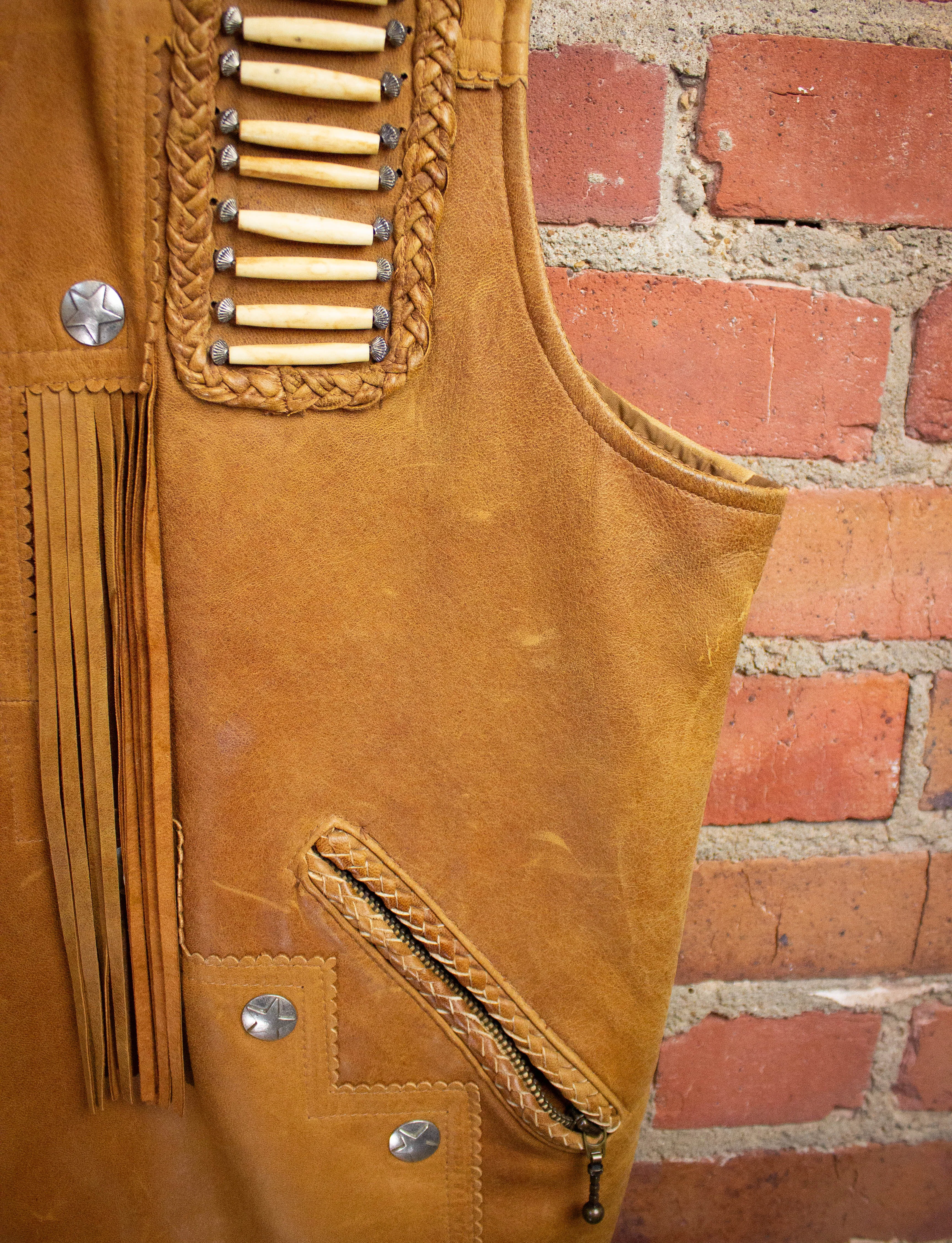 Vintage Tribe Bone Tan Leather Vest XL