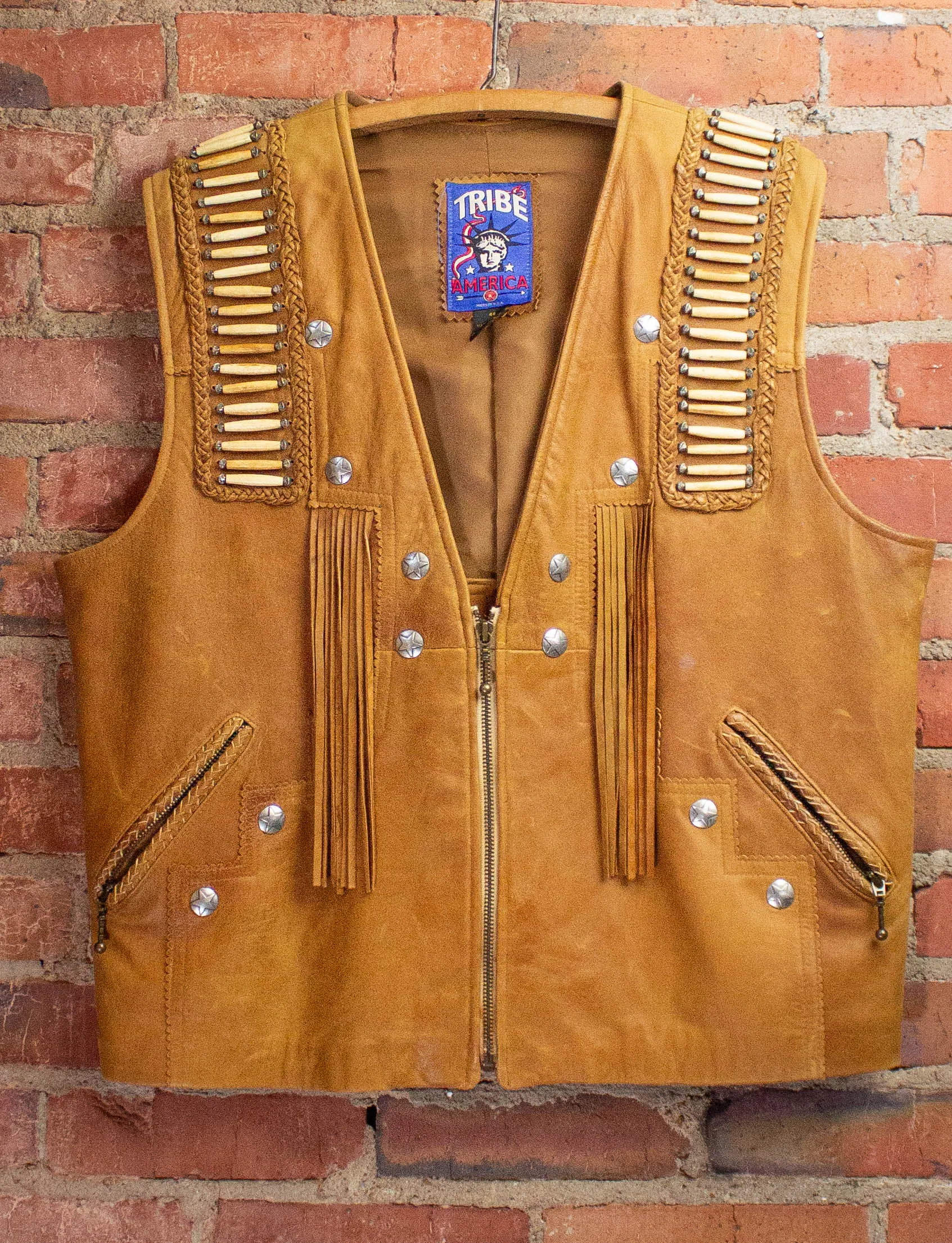 Vintage Tribe Bone Tan Leather Vest XL