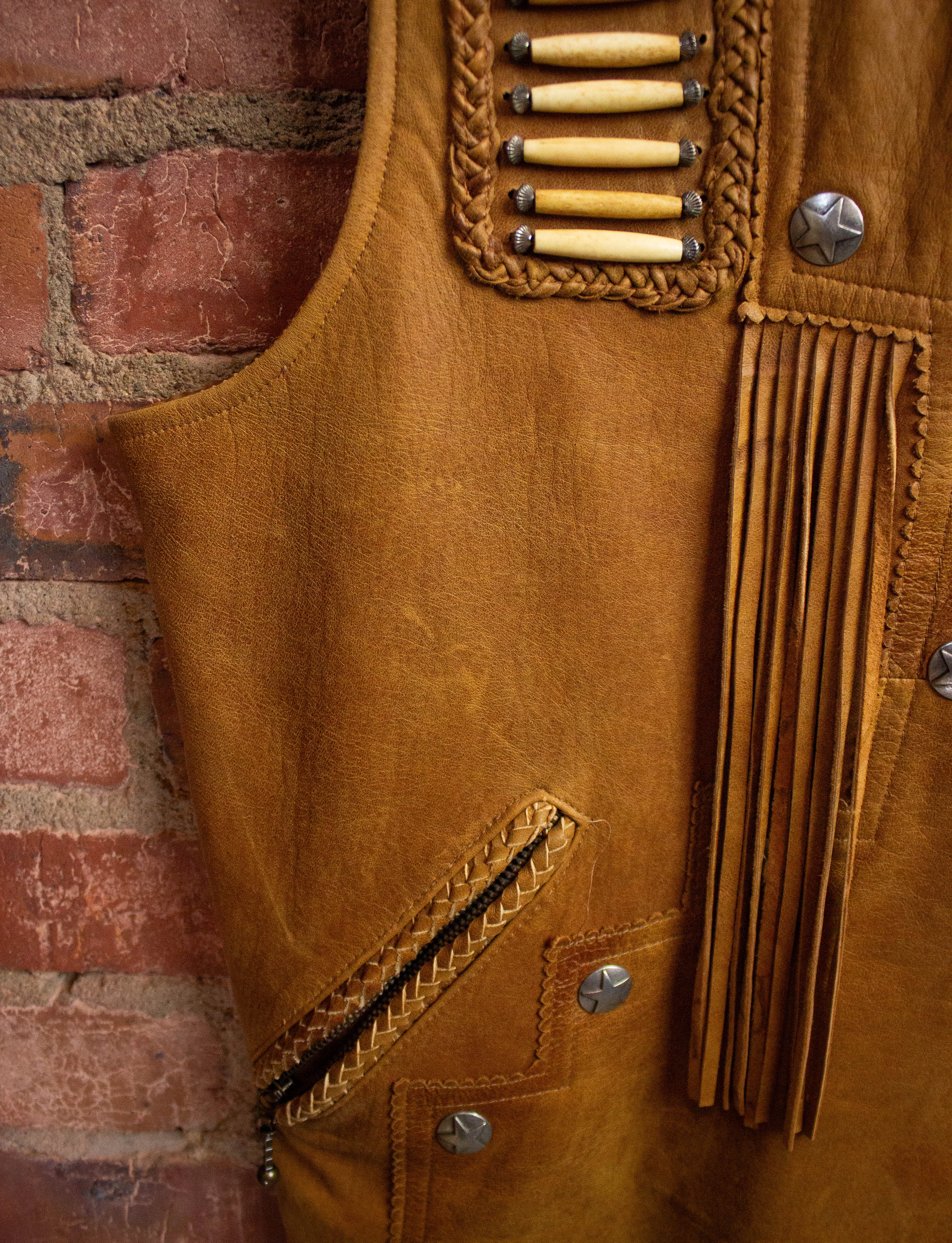 Vintage Tribe Bone Tan Leather Vest XL