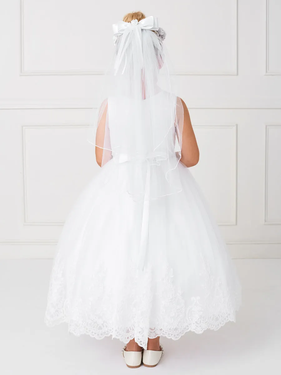 White lace illusion communion dress