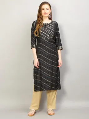 Women Black Stripe Printed Kurta