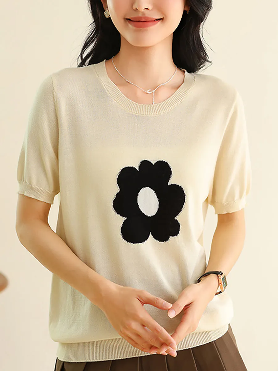 Women Summer Casual Flower Knitted Shirt PA1029