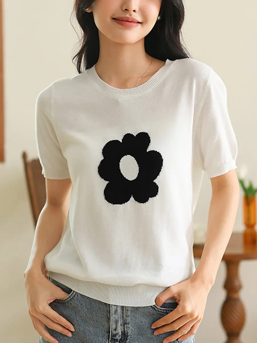 Women Summer Casual Flower Knitted Shirt PA1029