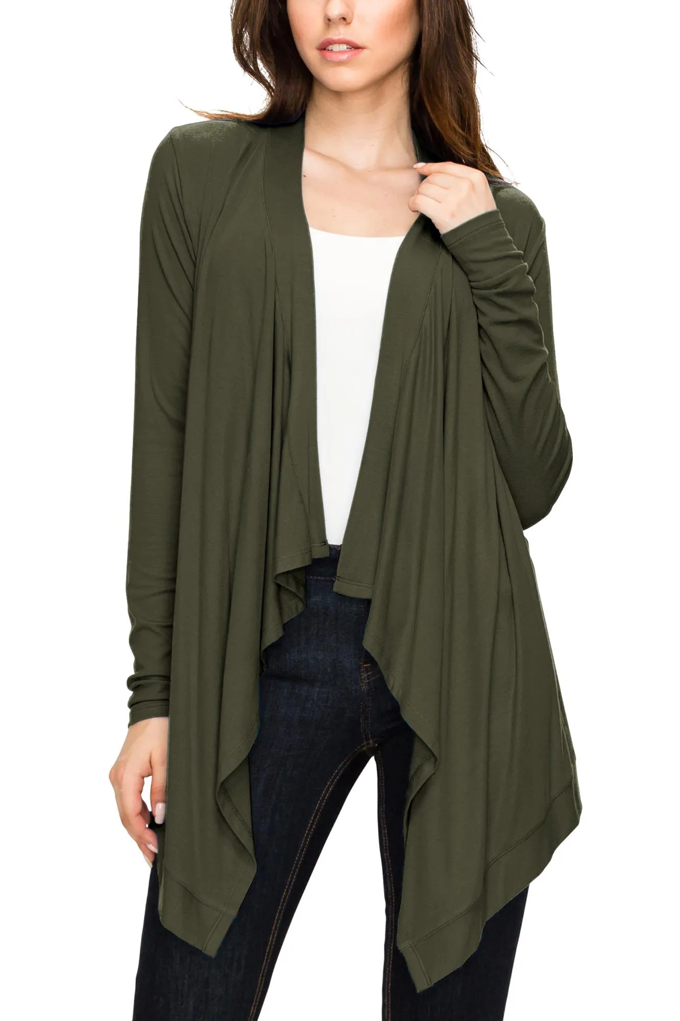 Women's Basic Draped Long Sleeve Open Front Knit Cardigan