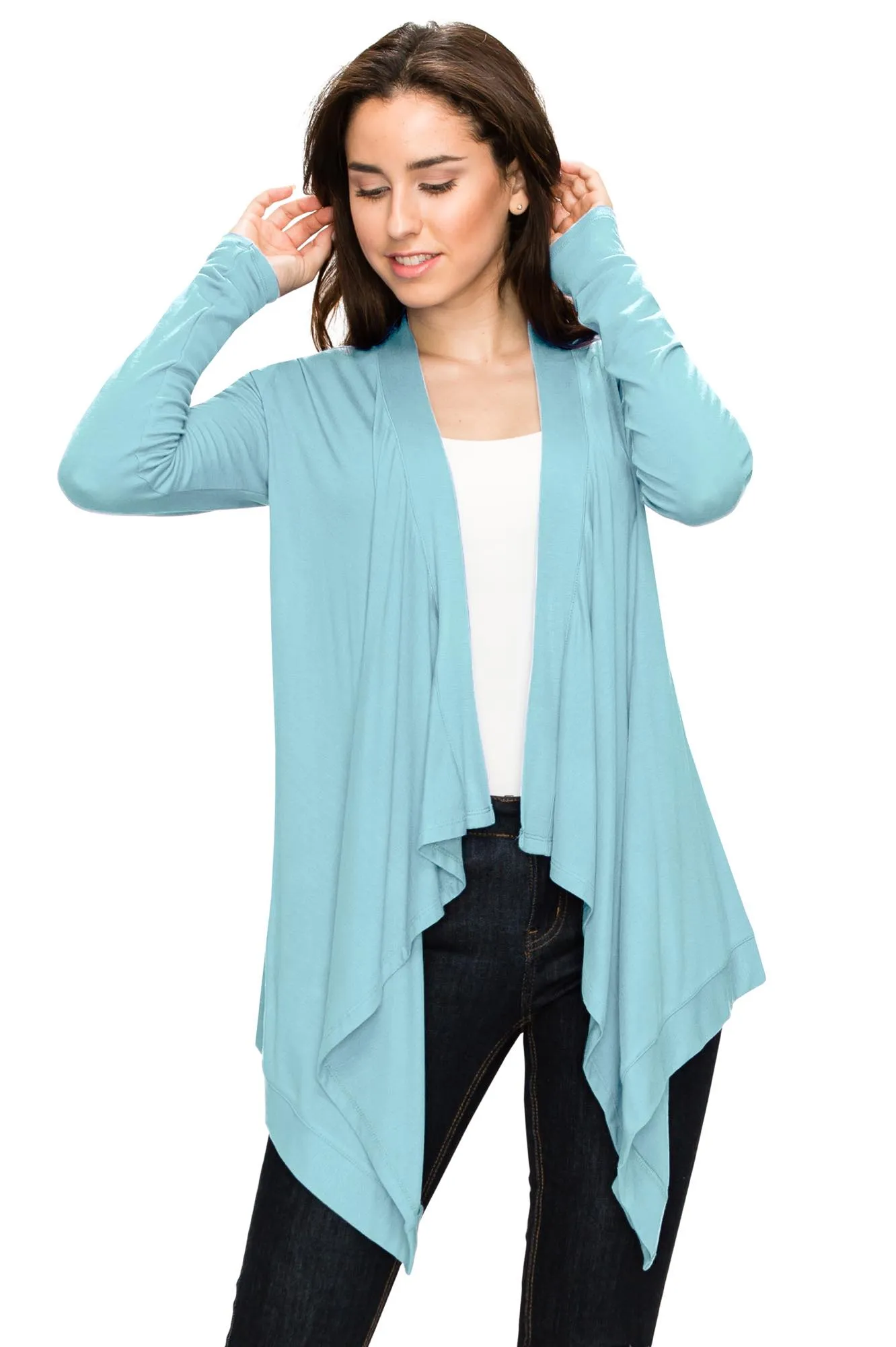 Women's Basic Draped Long Sleeve Open Front Knit Cardigan