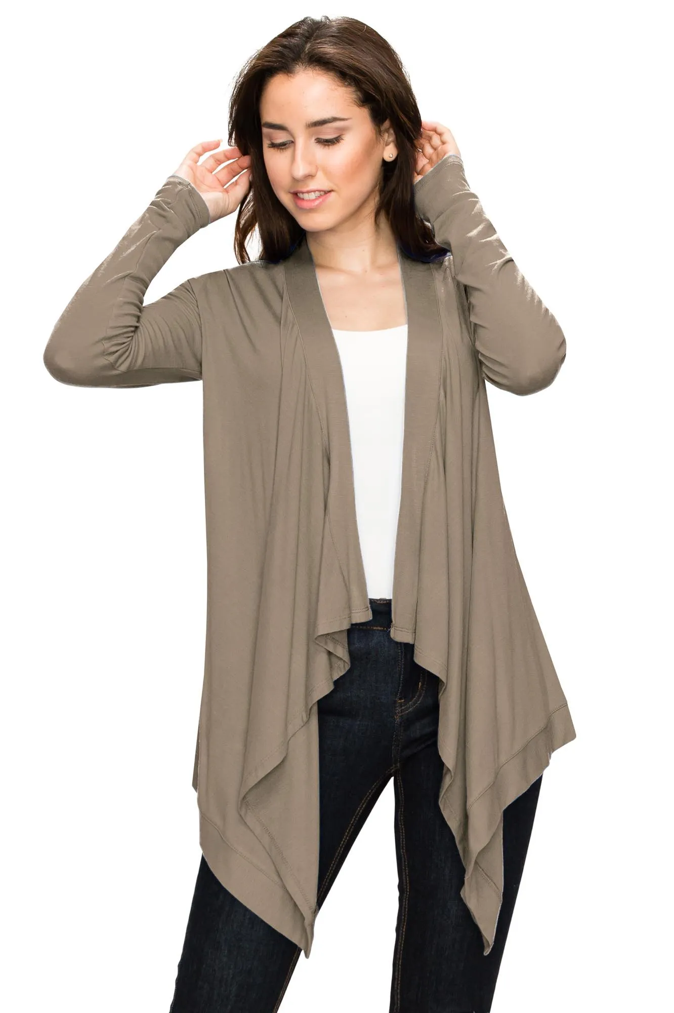 Women's Basic Draped Long Sleeve Open Front Knit Cardigan