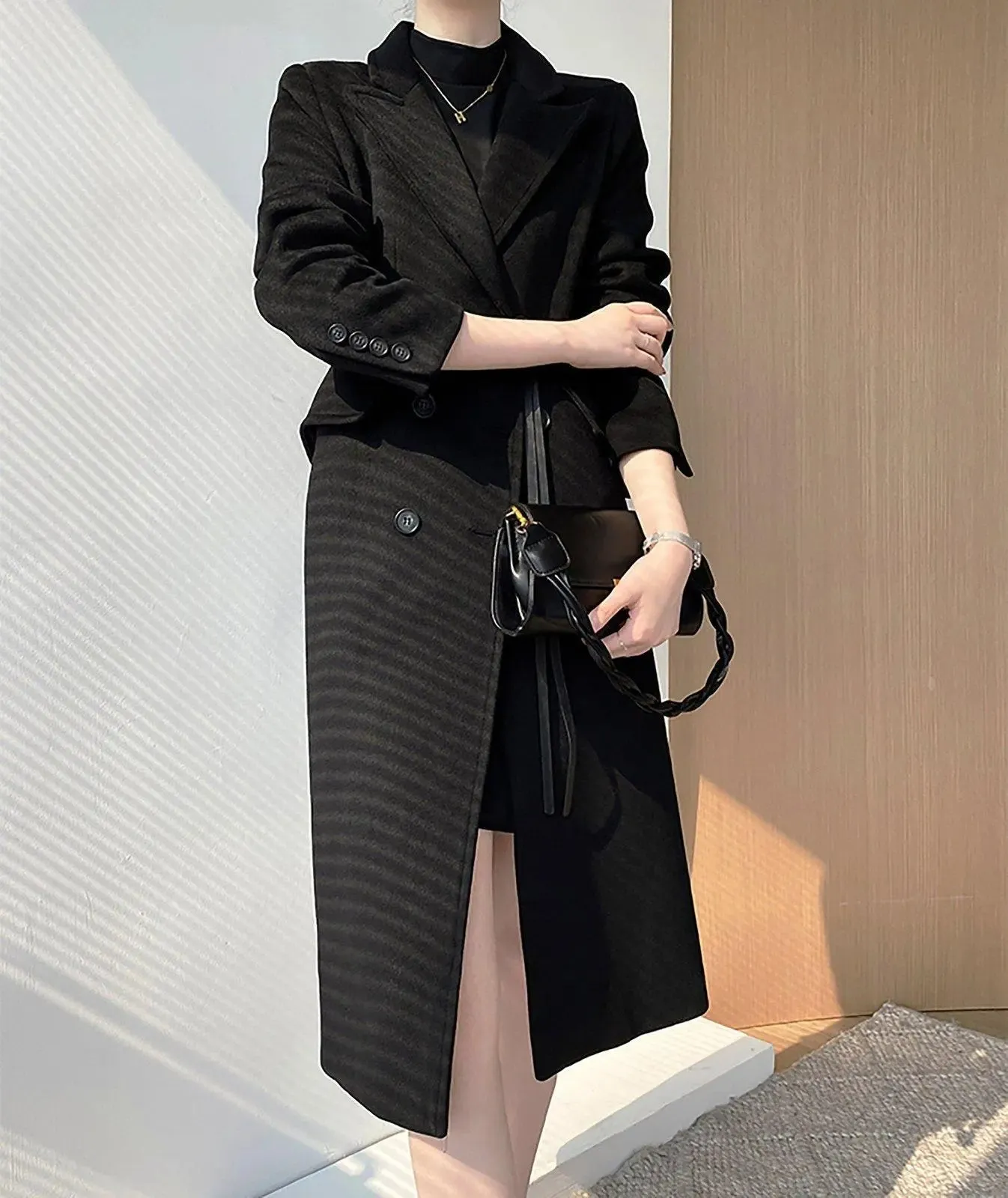 Women's black Long Wool Coat,thick Wool Overcoat,black wool coat,Double Breasted Wool Blend Coat,Warm long   black coat,wool long coat,W112