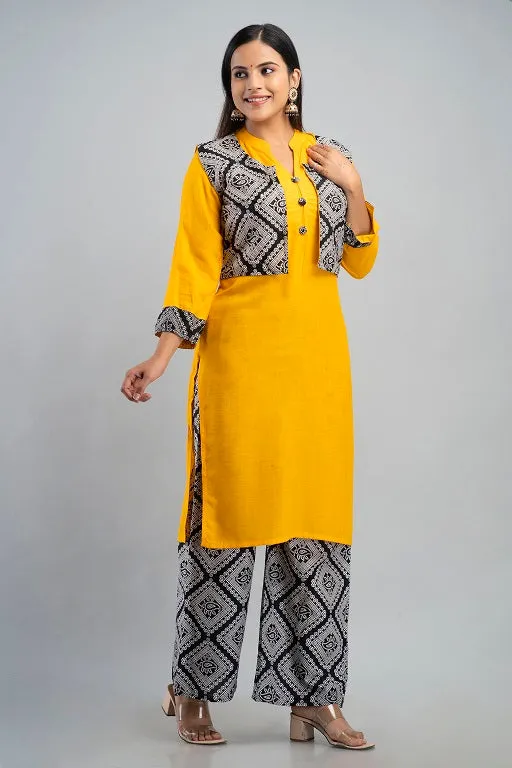 Women's Plus Size Rayon Printed Straight Kurta Jacket and Palazzo Set