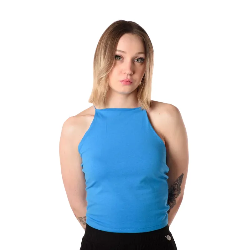 XT Studio women's open back tank top. Cerulean color